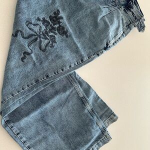 Women's Blue Flare Jeans with Floral Embroidery DAMSON MADDER.